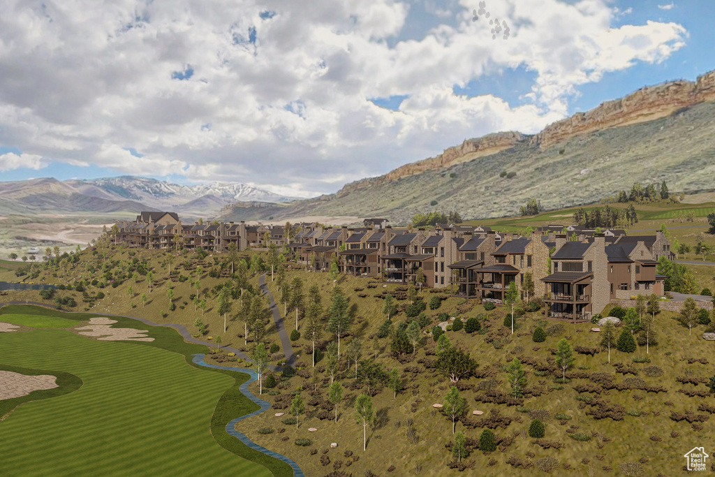 Mountain view with view of golf course and a residential view