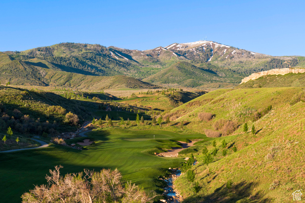 View of mountain feature featuring view of golf course