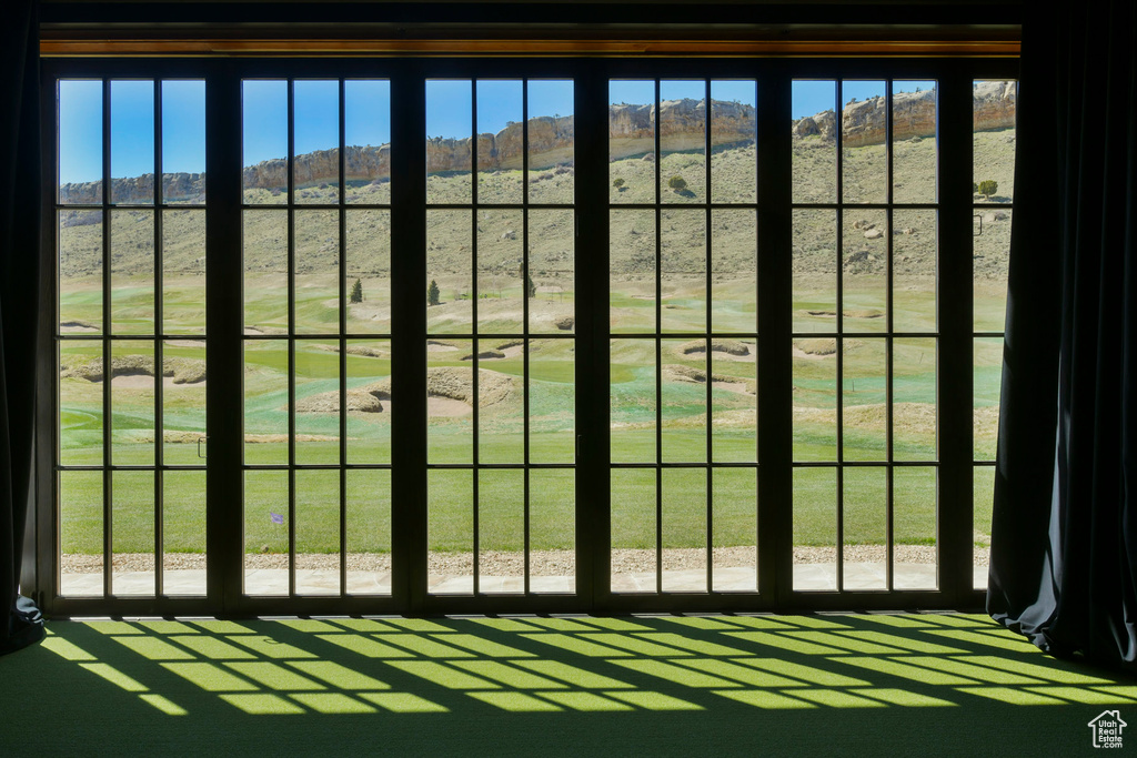Entryway with a mountain view