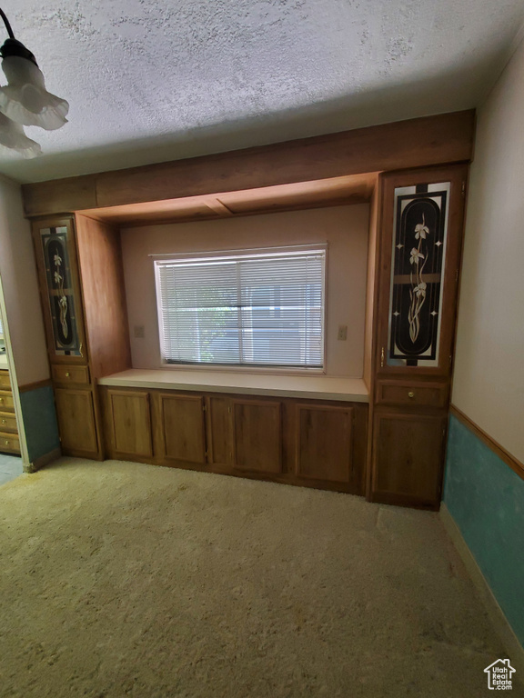 Unfurnished room featuring baseboards, a textured ceiling, and light colored carpet