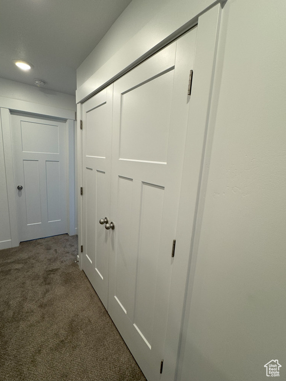 Interior details featuring carpet flooring and recessed lighting