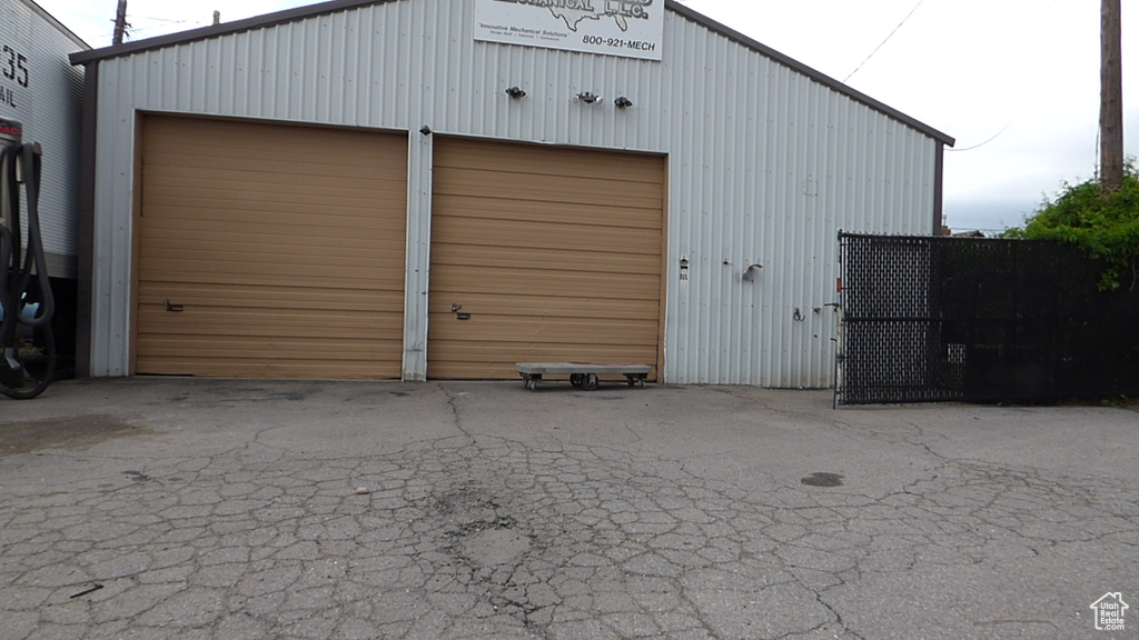 View of detached garage