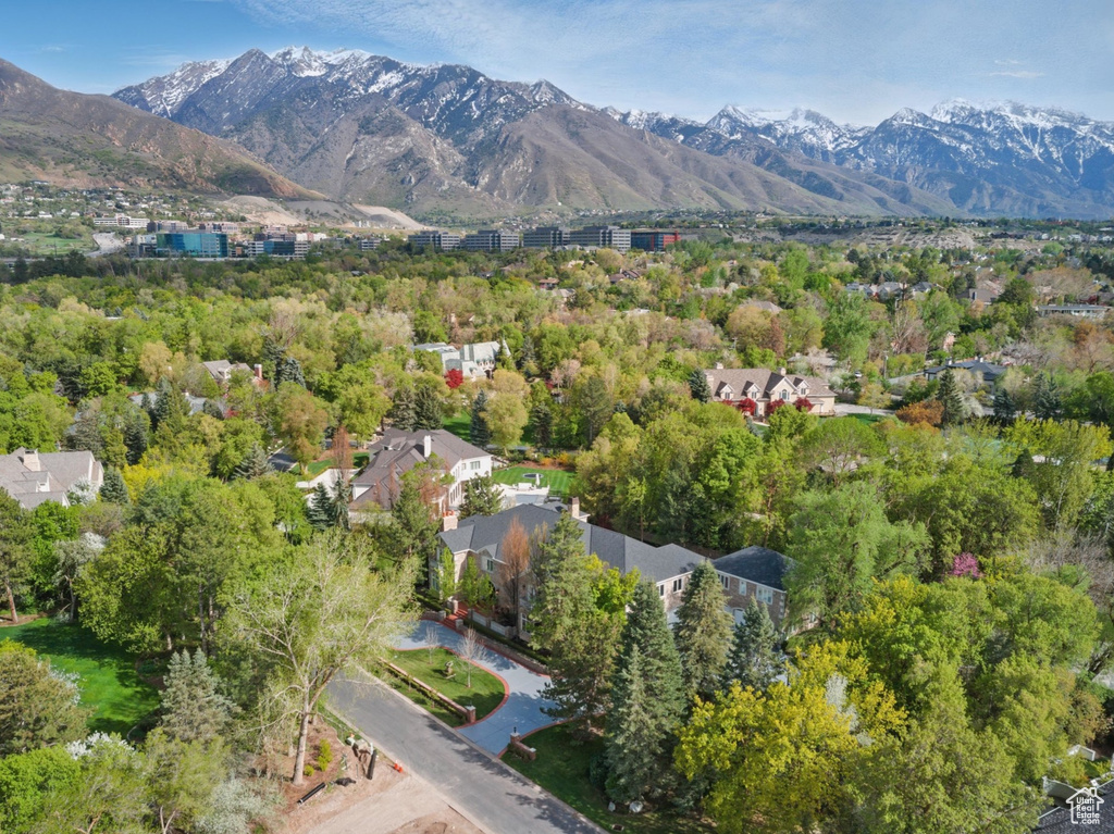 Aerial view featuring a mountain view