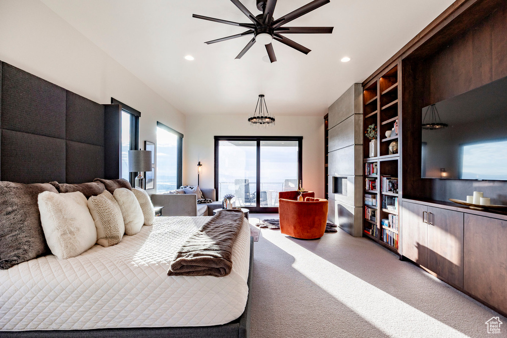 Bedroom with carpet flooring and recessed lighting