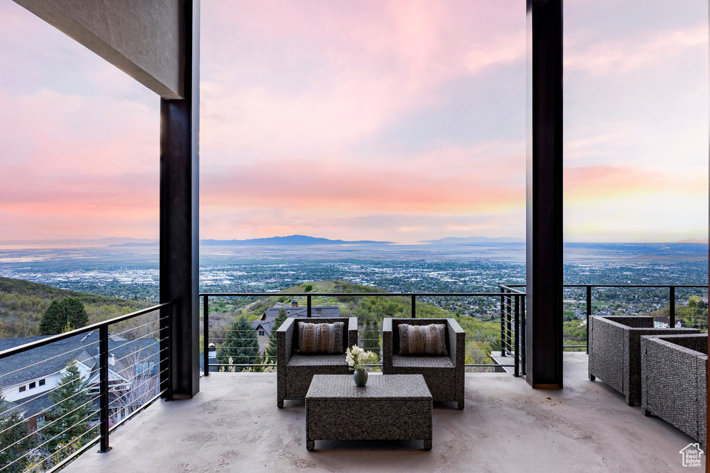 View of balcony at dusk
