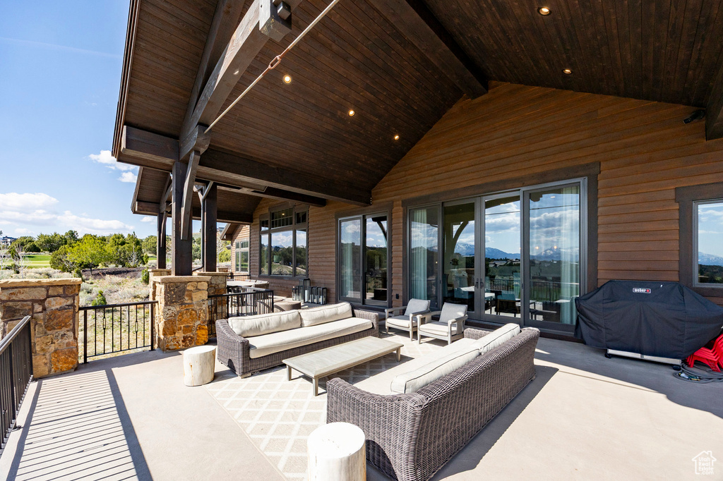 View of patio / terrace featuring an outdoor hangout area and area for grilling