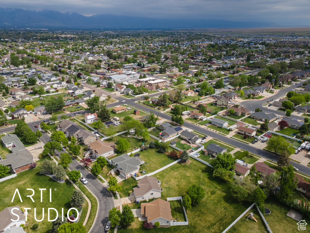 Aerial view with a residential view and a mountain view