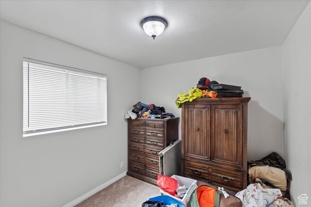 Bedroom with baseboards and carpet floors