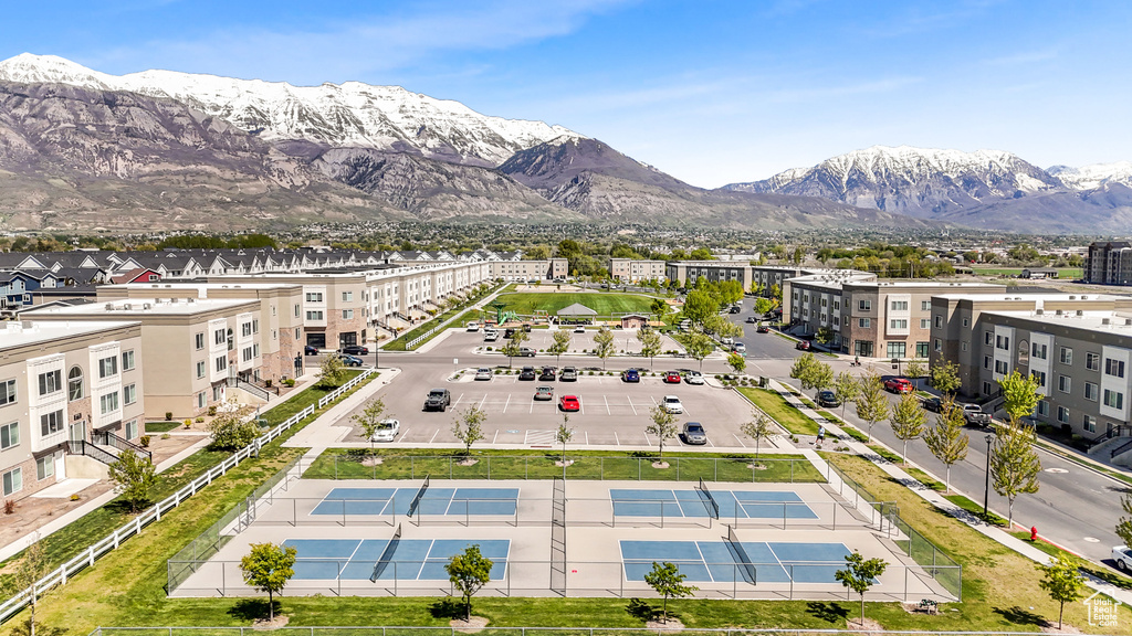 Drone / aerial view featuring a mountain view