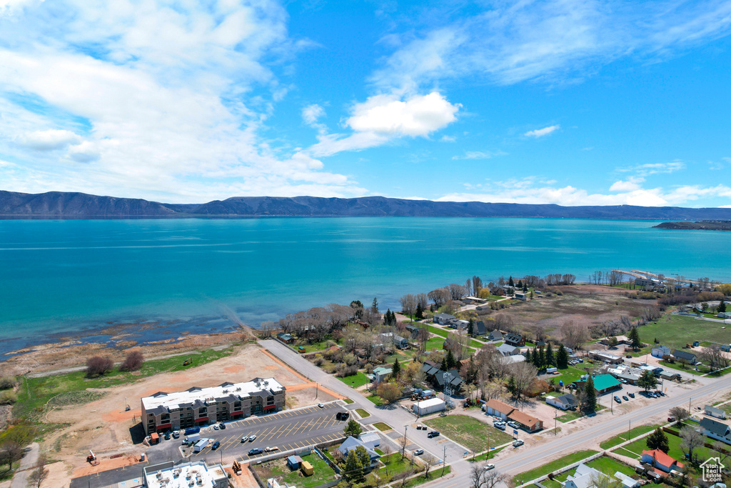 Bird's eye view featuring a water and mountain view