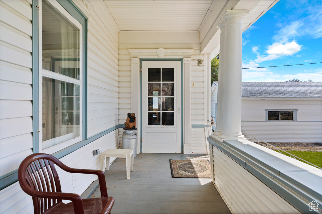 Exterior space with a porch