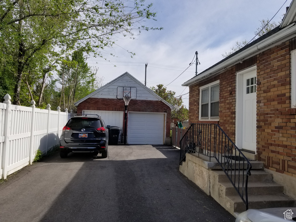 Detached garage with fence