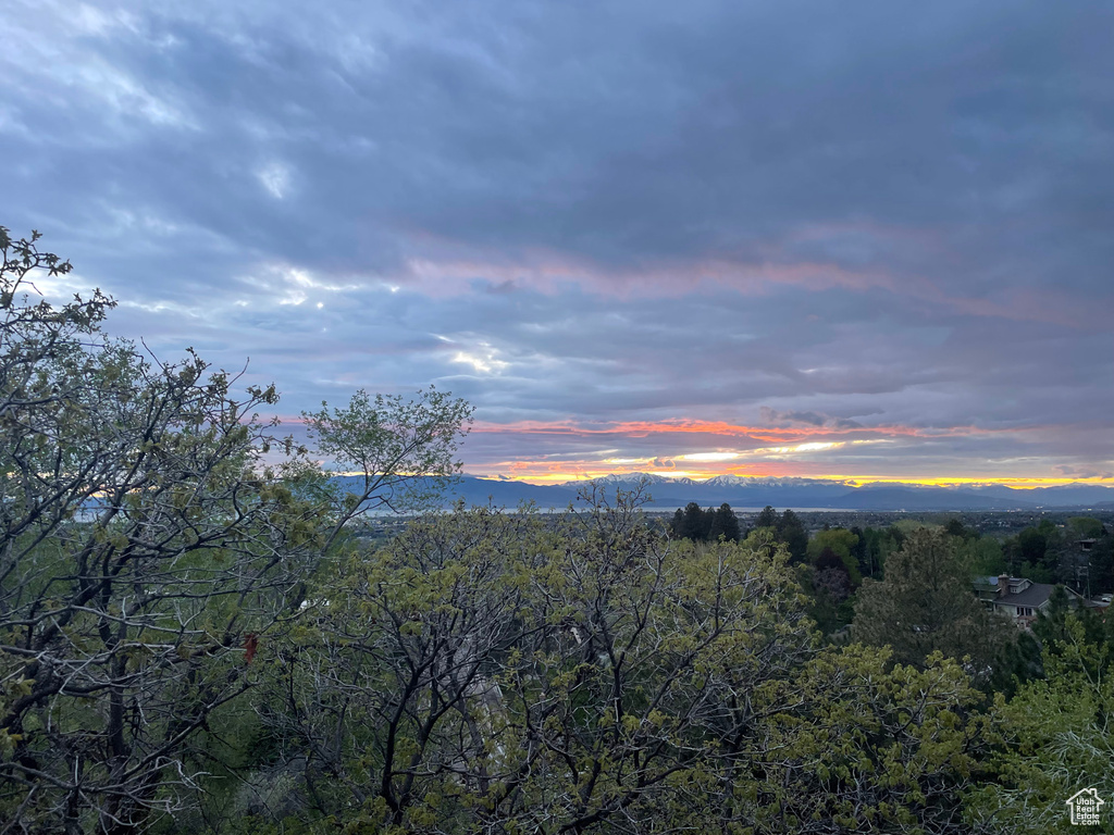 Property view of mountains featuring a view of trees
