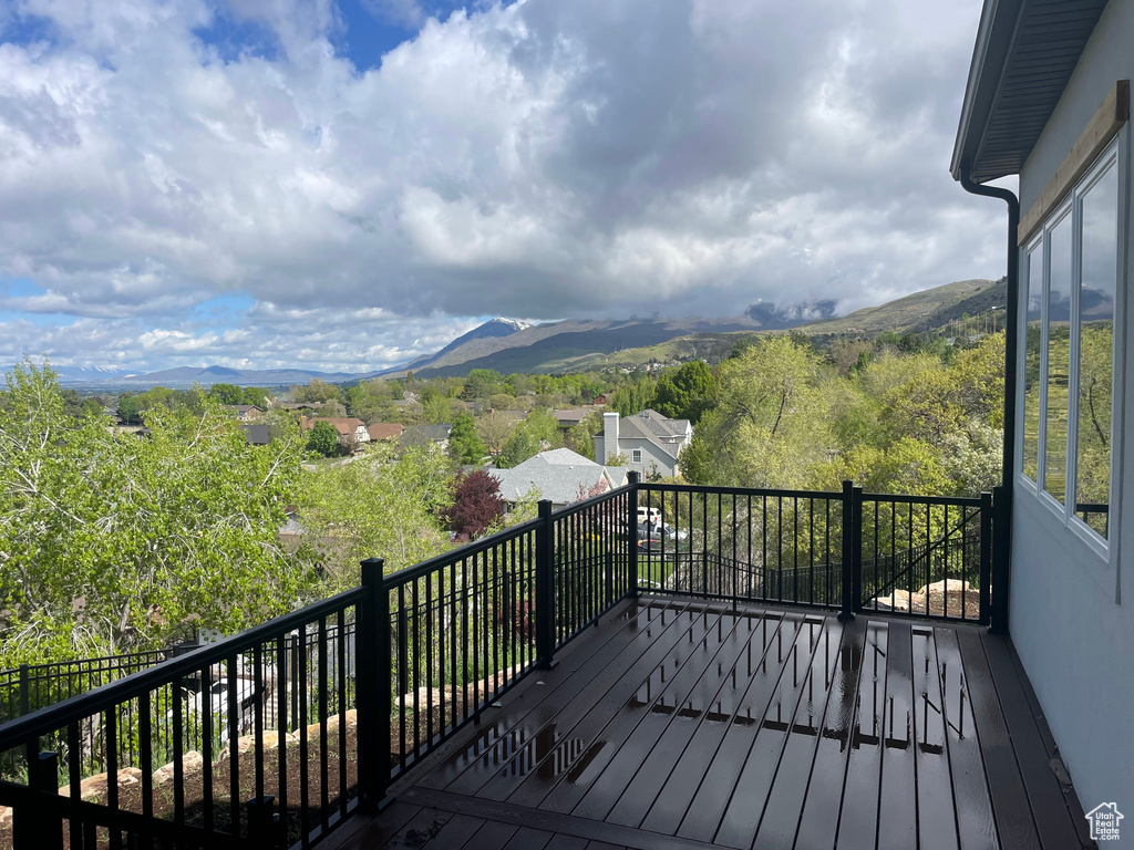 Wooden deck with a mountain view