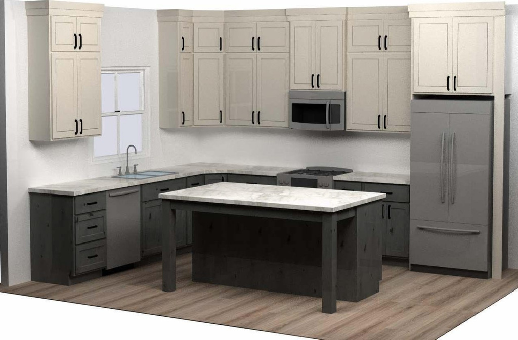 Kitchen with a sink, light wood-type flooring, light countertops, gray cabinetry, and appliances with stainless steel finishes