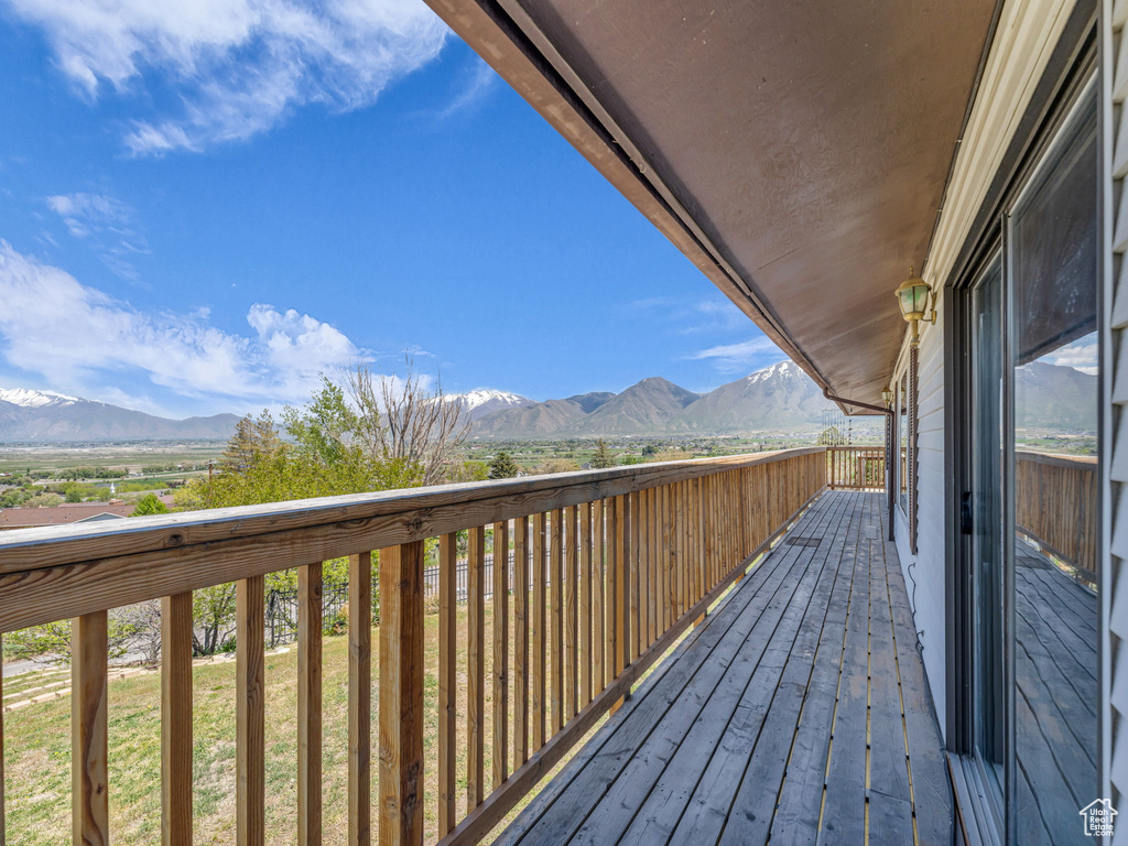 Wooden terrace with a mountain view