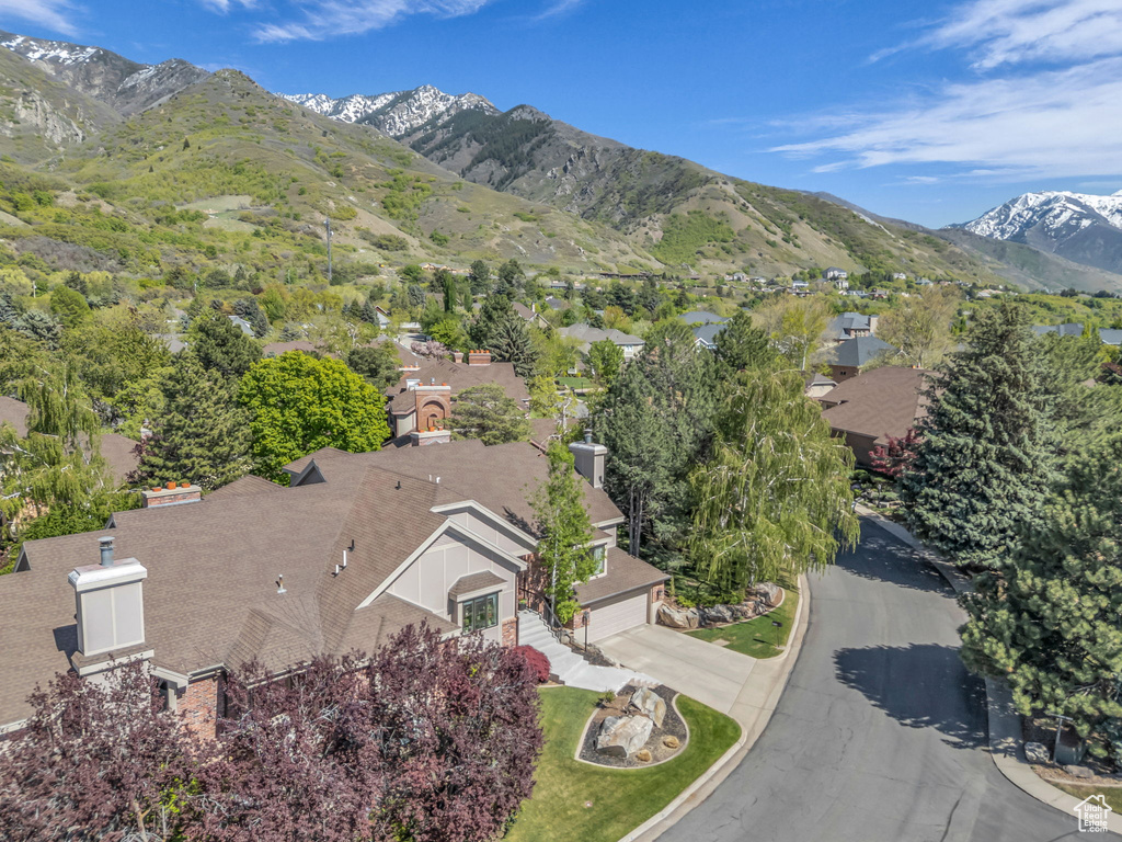 Drone / aerial view with a mountain view