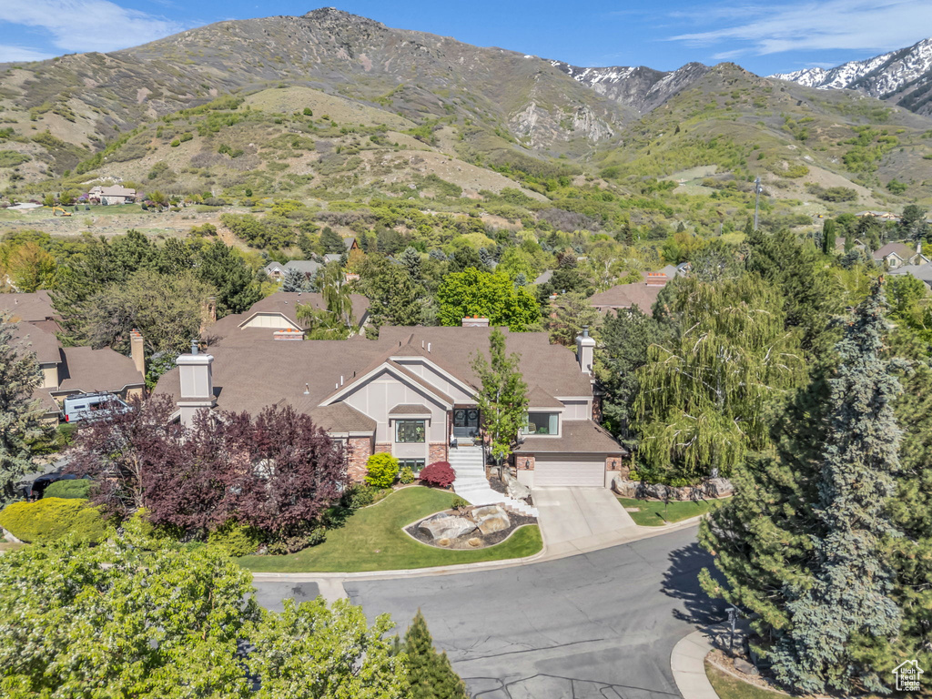 Aerial view featuring a mountain view