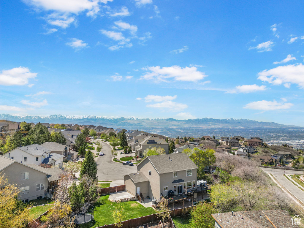 Aerial view featuring a residential view and a mountain view