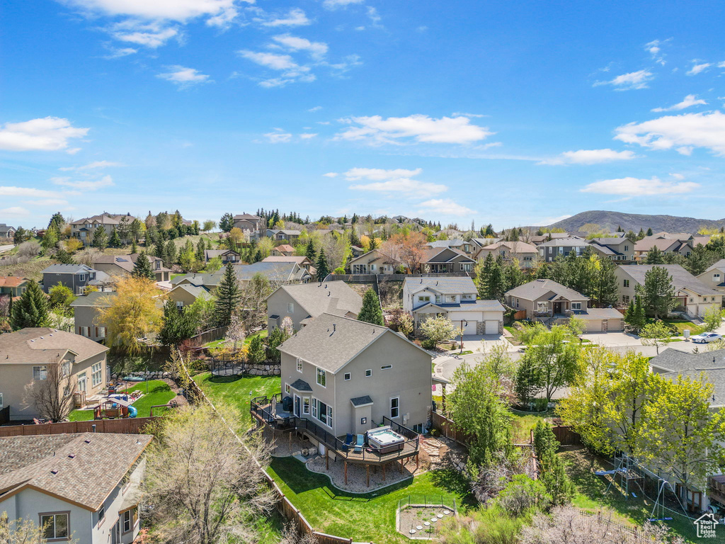 Bird's eye view with a mountain view and a residential view