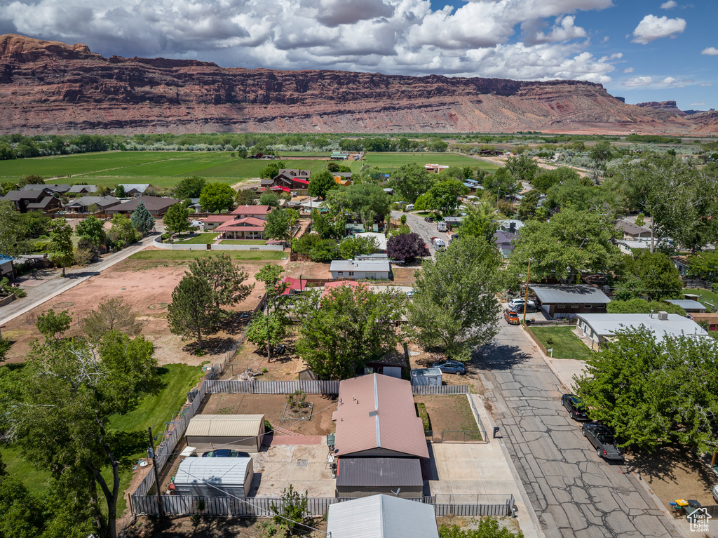 Drone / aerial view of a mountainous background