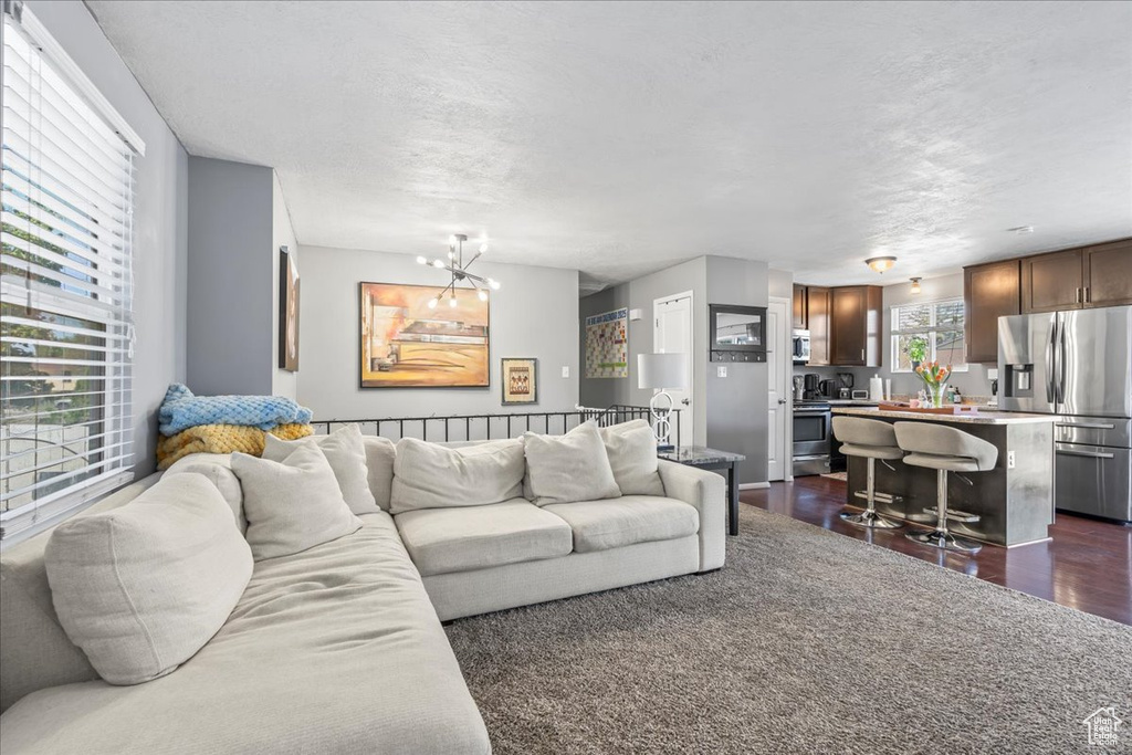 Living room with dark wood-style floors