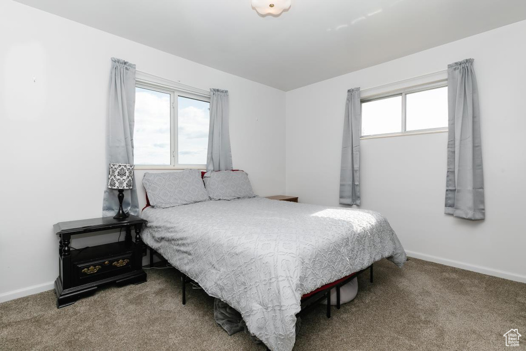 Bedroom with carpet flooring and baseboards