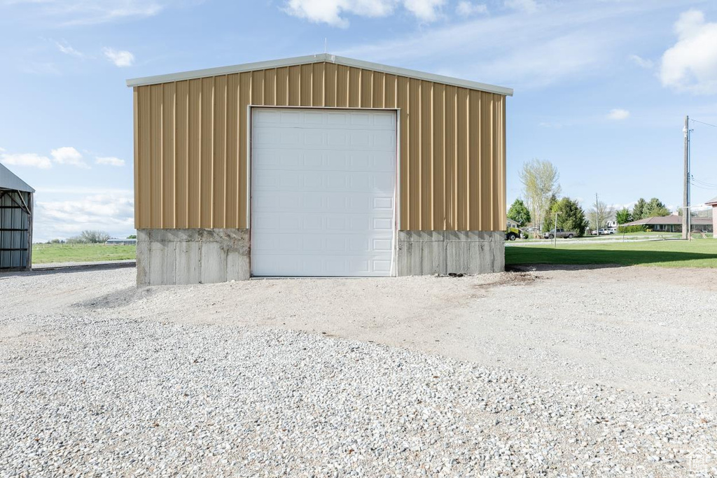 View of detached garage