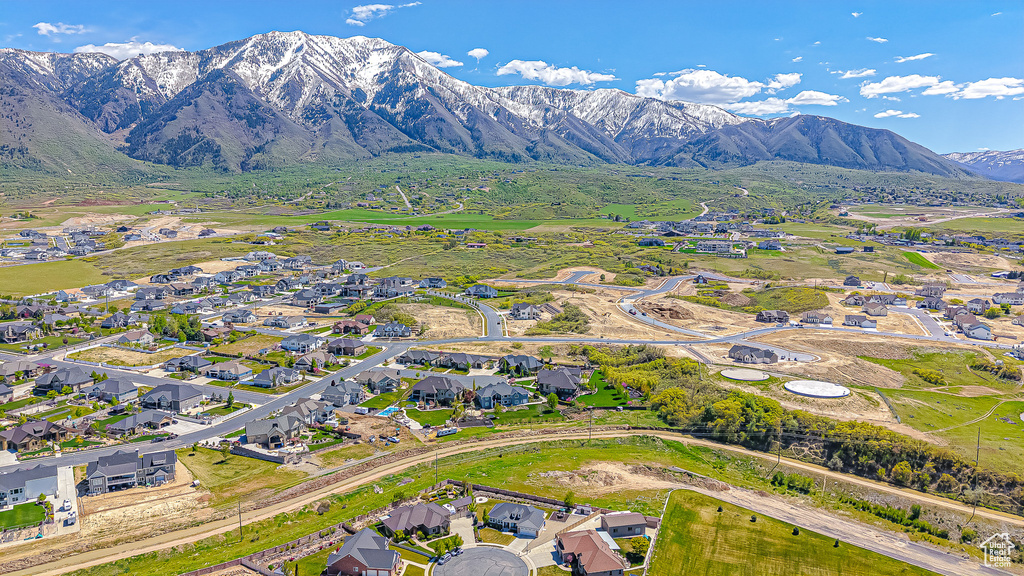 Bird\'s eye view of a mountain backdrop