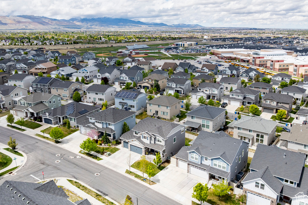 Drone / aerial view of a mountainous background