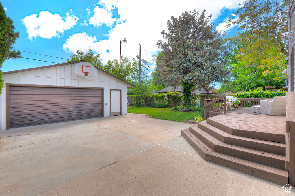View of detached garage