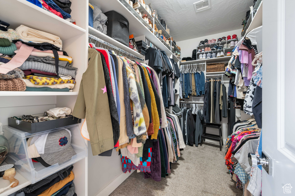 Walk in closet with carpet