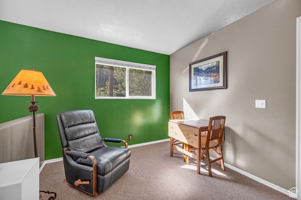 Sitting room featuring carpet floors and baseboards