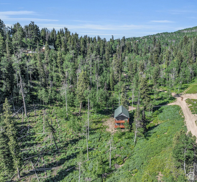Aerial view of a heavily wooded area