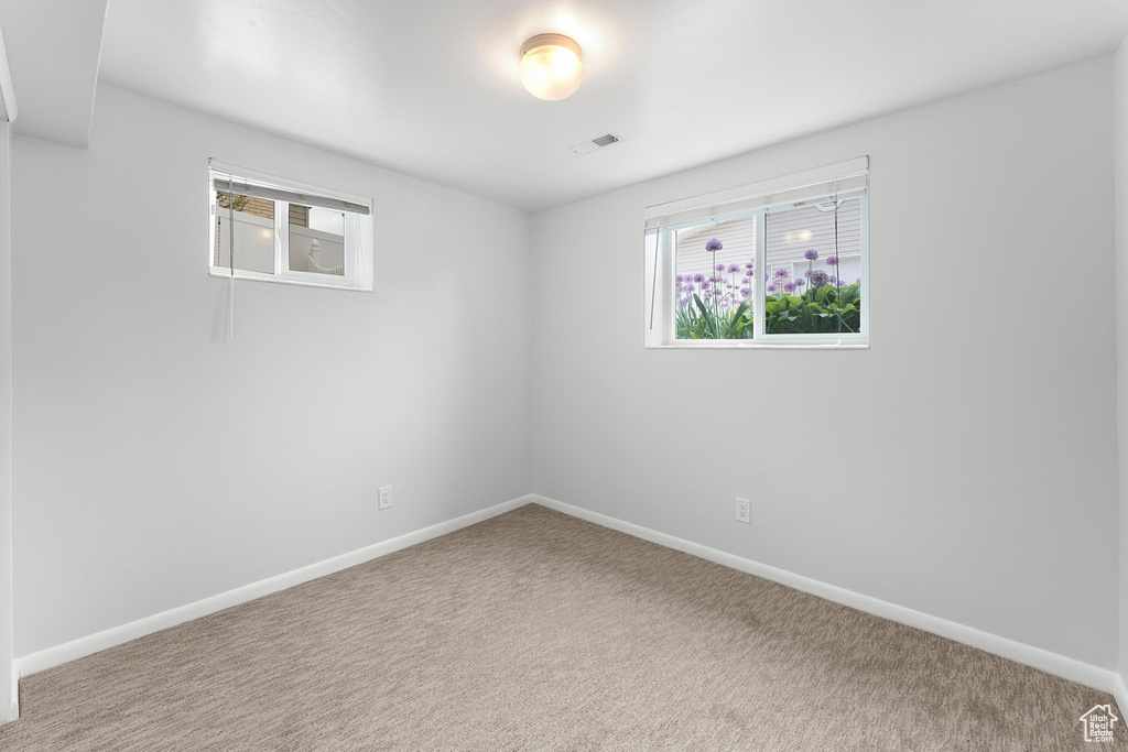 Carpeted empty room featuring plenty of natural light and baseboards