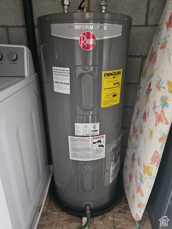 Utility room with water heater and washer / dryer