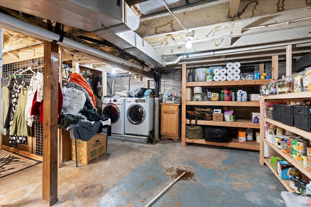 Unfinished below grade area with separate washer and dryer