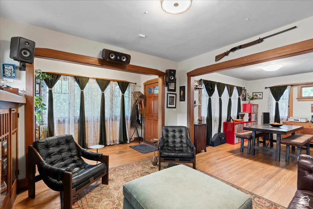 Living room featuring light wood-style flooring