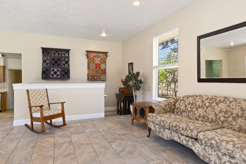 Living room featuring baseboards and recessed lighting