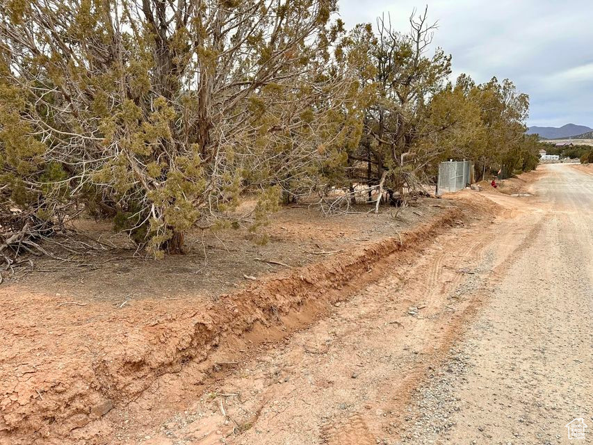 View of dirt / gravel road featuring a mountain view