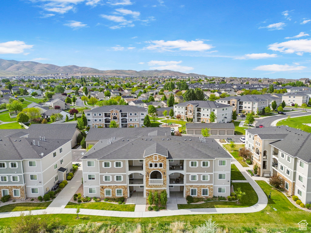Aerial perspective of suburban area with mountains