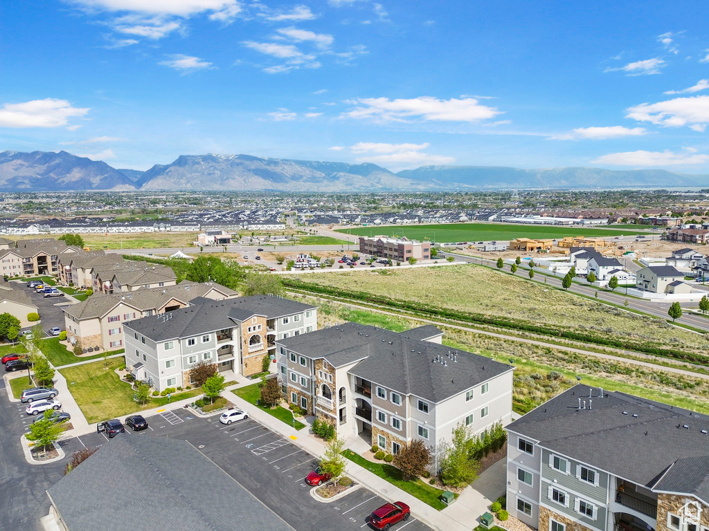Aerial view of a mountain backdrop
