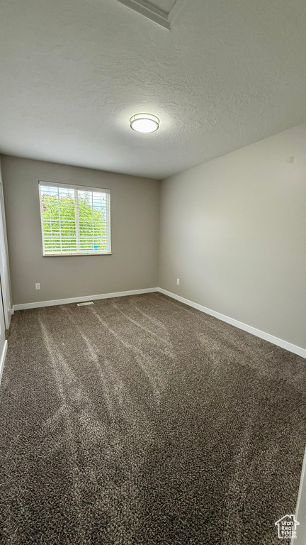 Spare room featuring baseboards, carpet flooring, and a textured ceiling