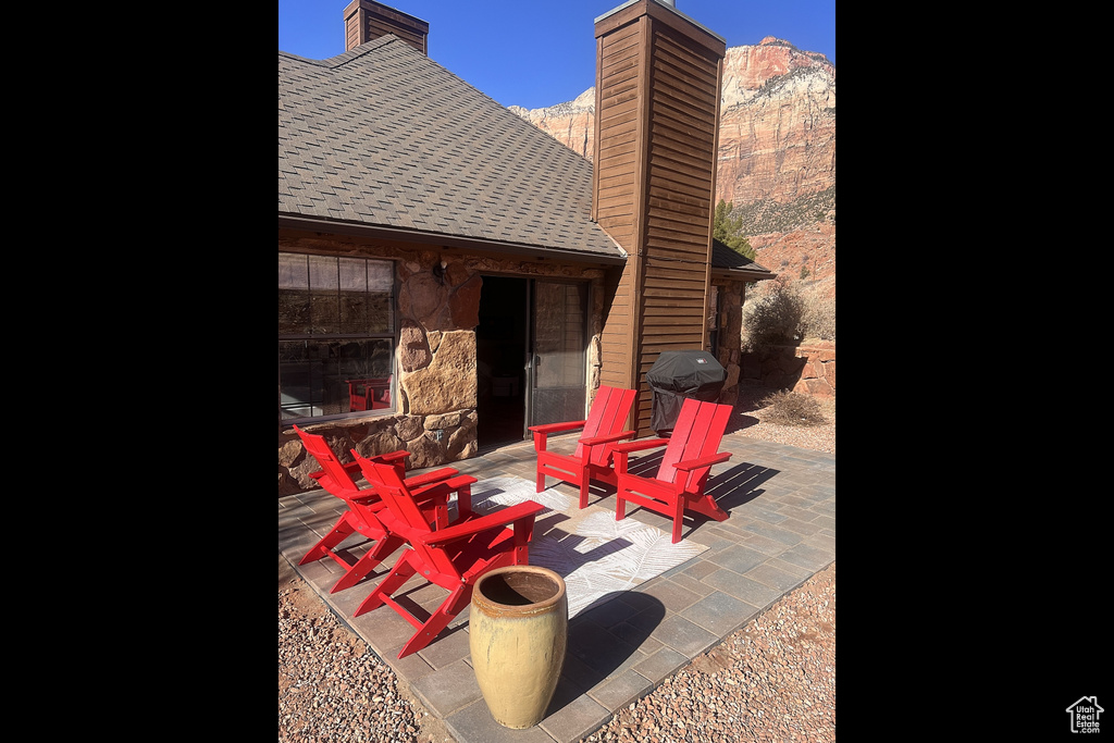 View of patio featuring grilling area