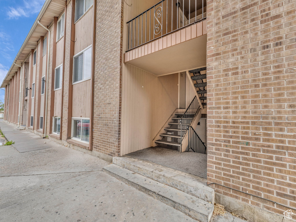 View of building exterior with stairway