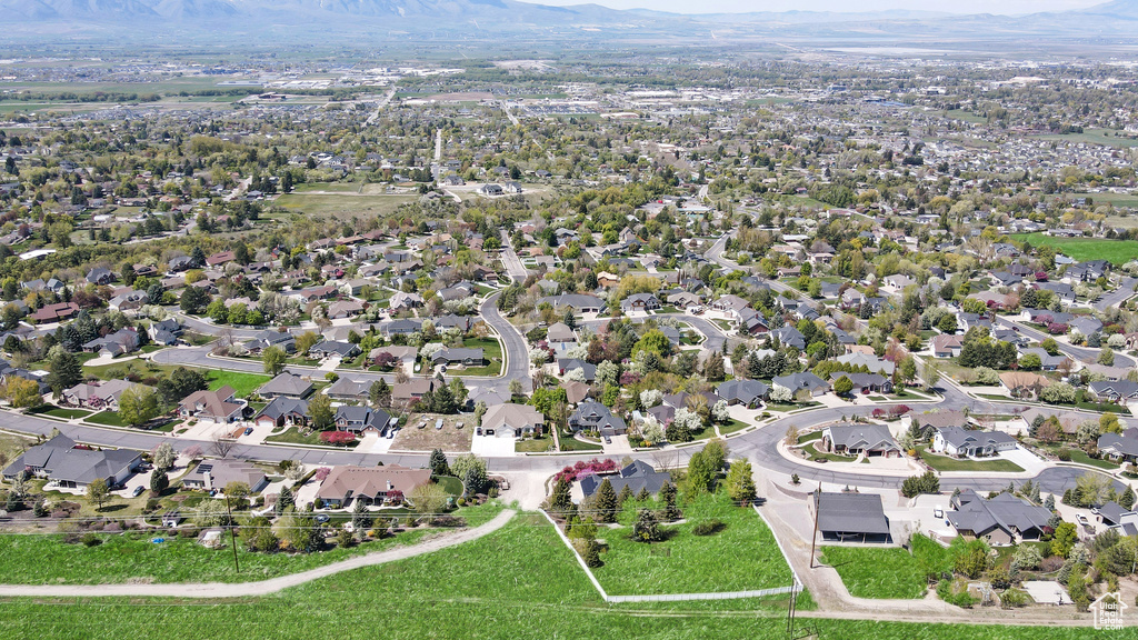Drone / aerial view featuring a mountain view and a residential view