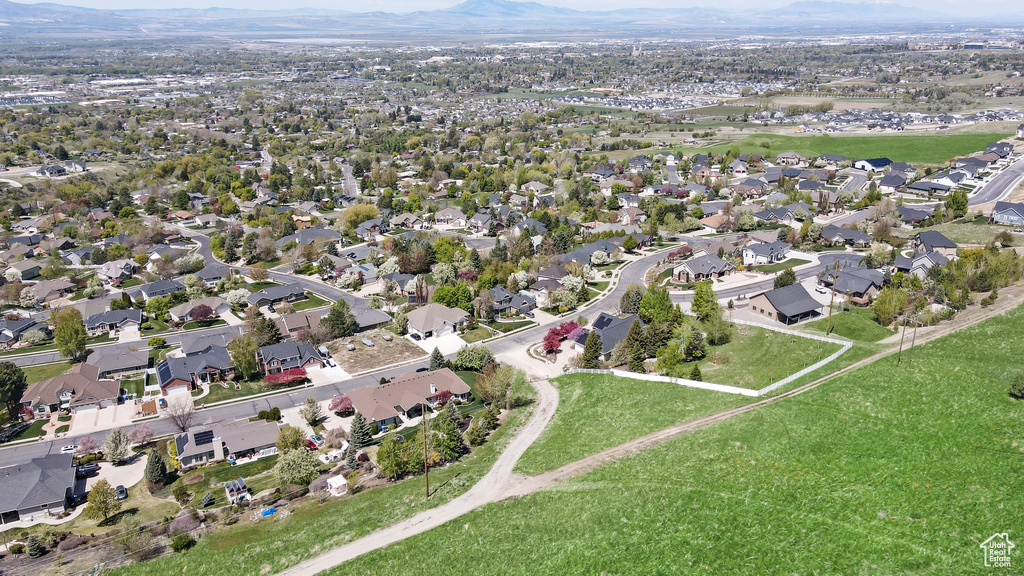 Aerial view featuring a residential view and a mountain view