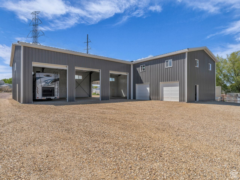 View of detached garage