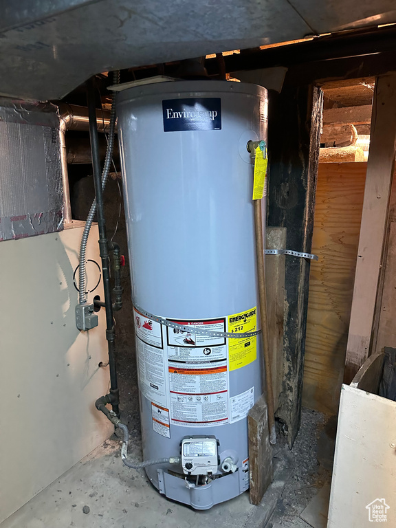 Utility room featuring gas water heater