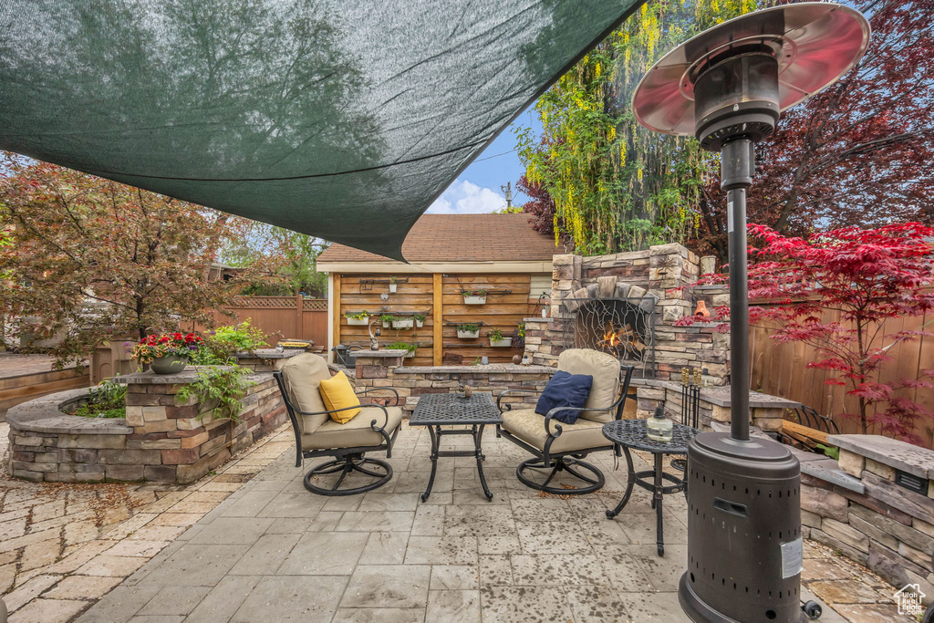 View of patio featuring a fenced backyard